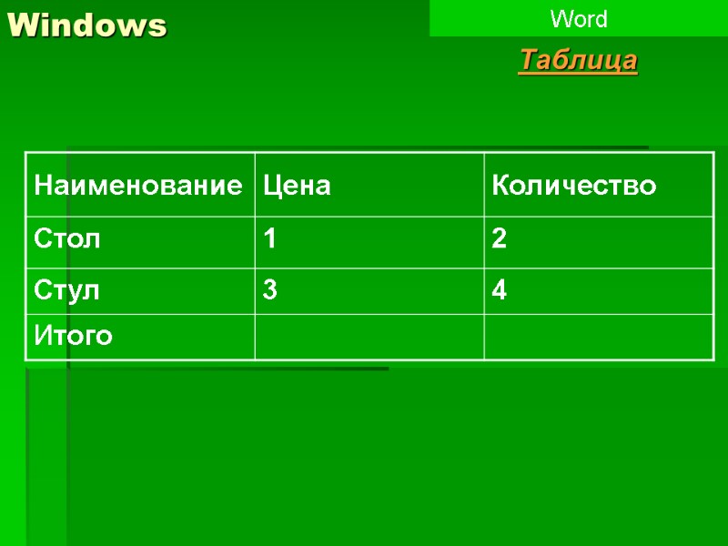 Windows Word Таблица